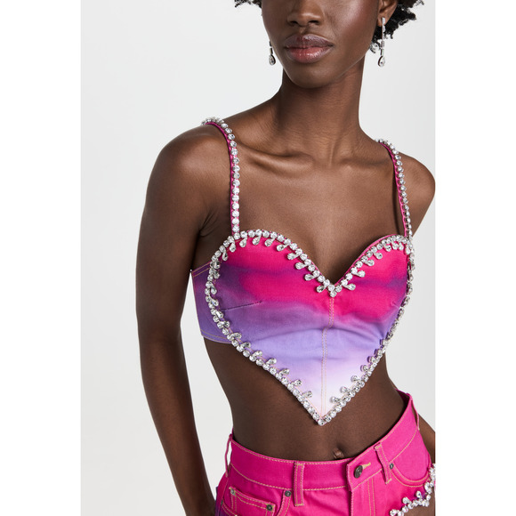 Area Crystal Trim Ombre Crystal Embellished Pink Denim Heart Top Size 2 - NWT - Picture 1 of 4